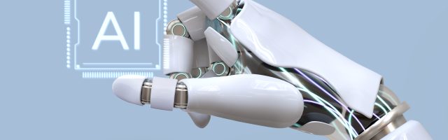 mano robótica sujetando chip IA